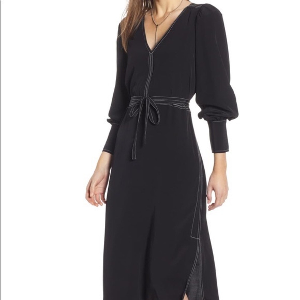 Something Navy Contrast Stitching Midi Dress